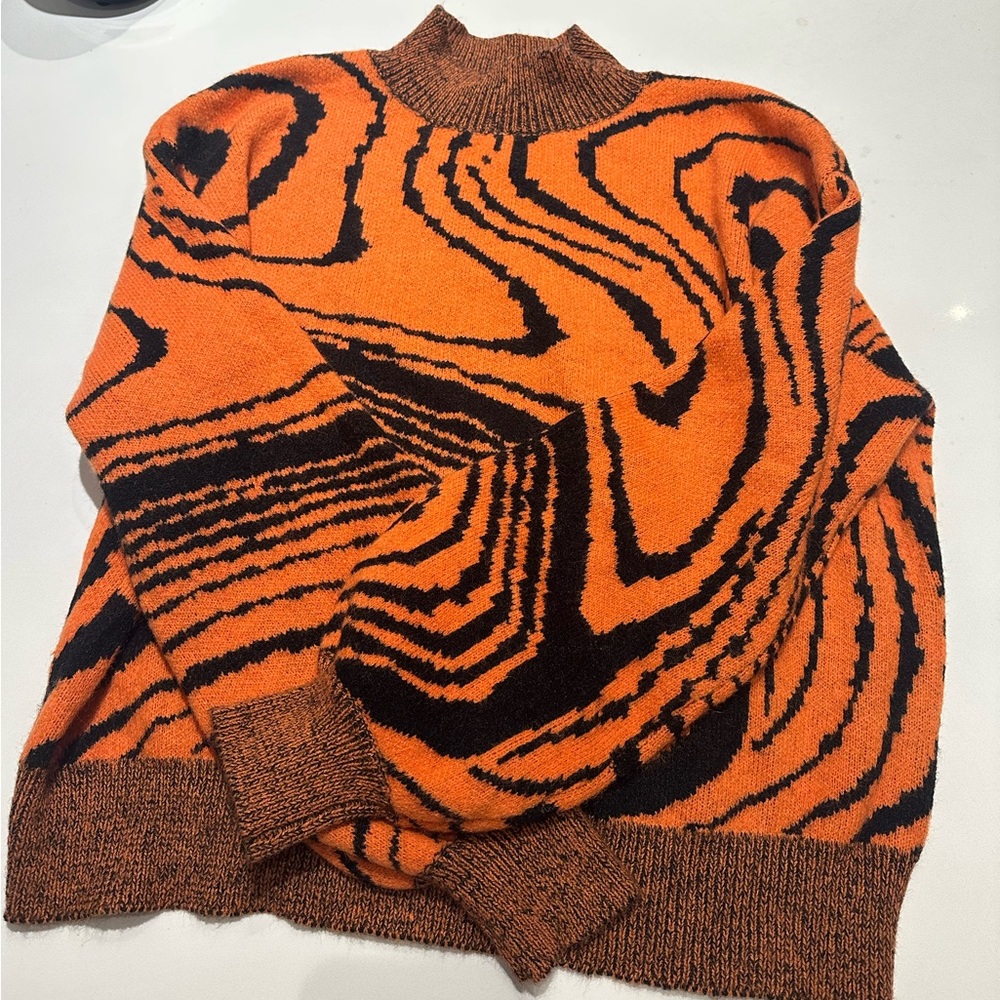 Cider Patterned Orange Sweater
